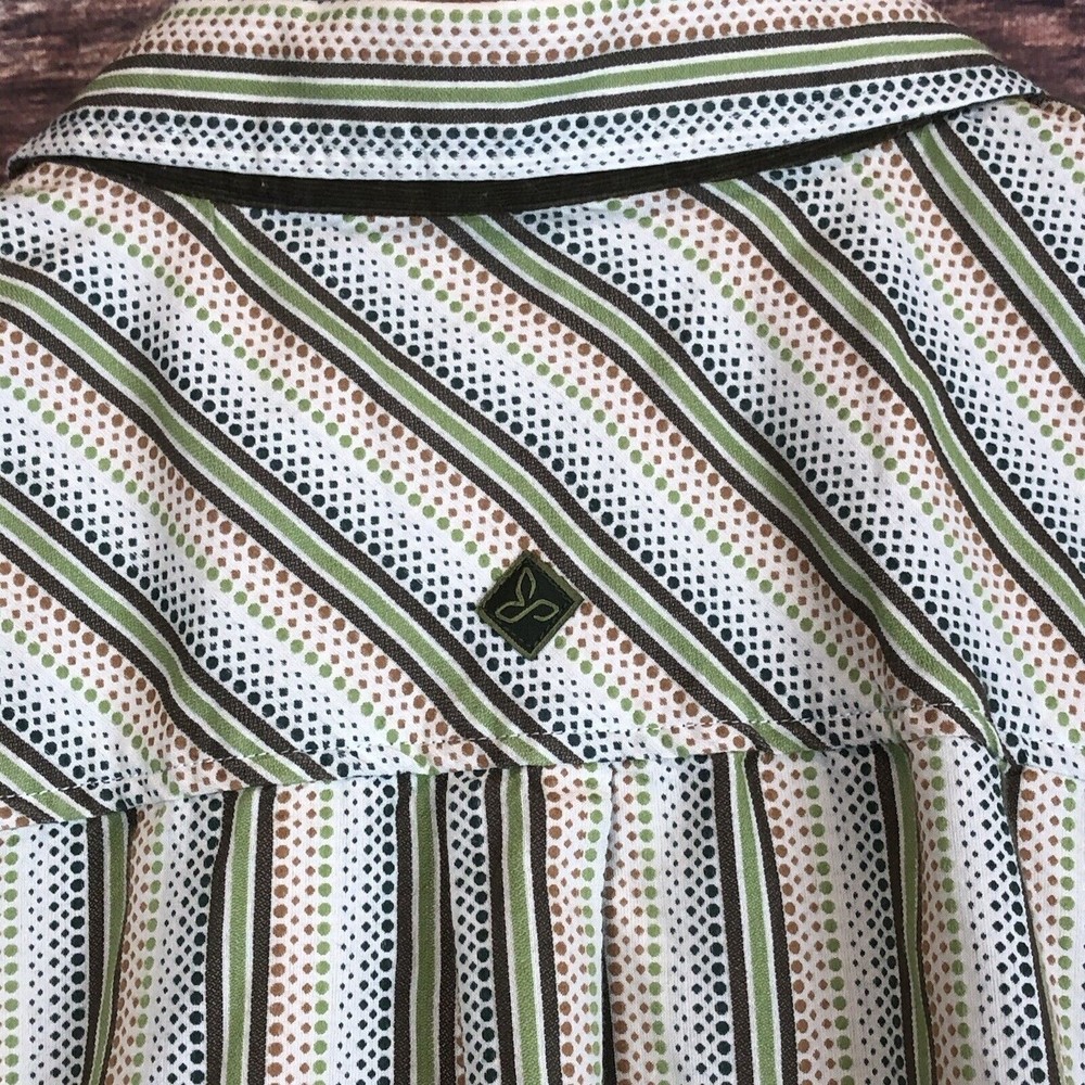 Prana Men Green Brown Stripe Dot Short Sleeve Cotton Blend Button Up Shirt Large - Picture 3 of 7